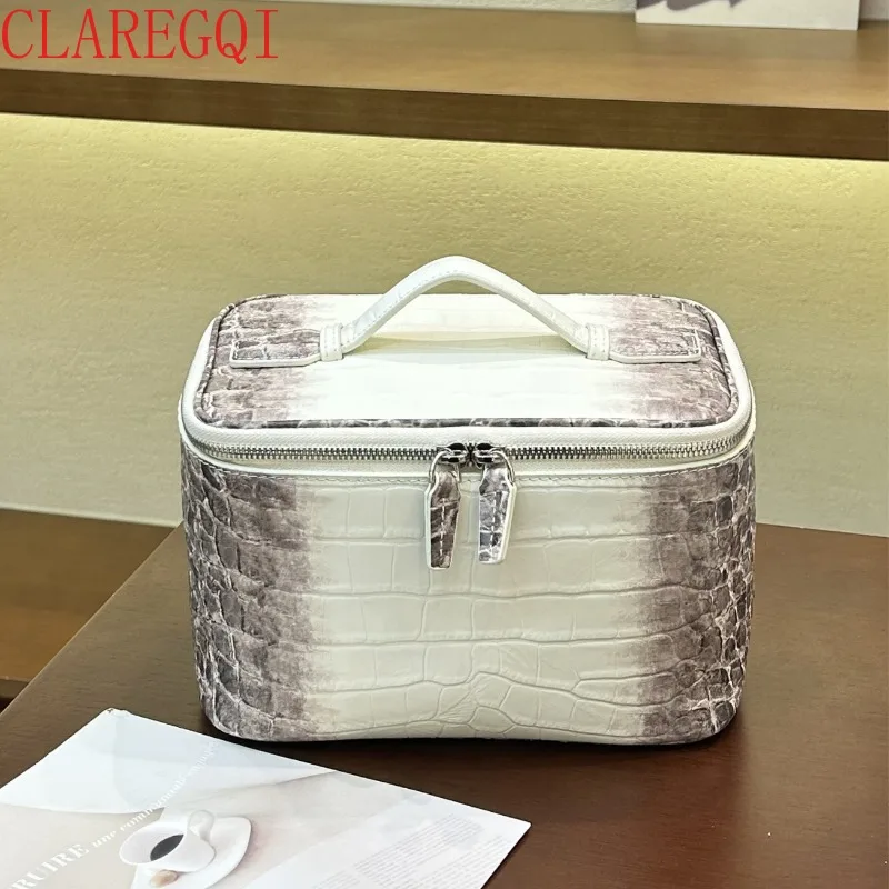 New Top Layer Cowhide Makeup Organizer Bag Fashion Crocodile Pattern Skincare Bag Large Capacity Portable Travel Big Makeup Bag