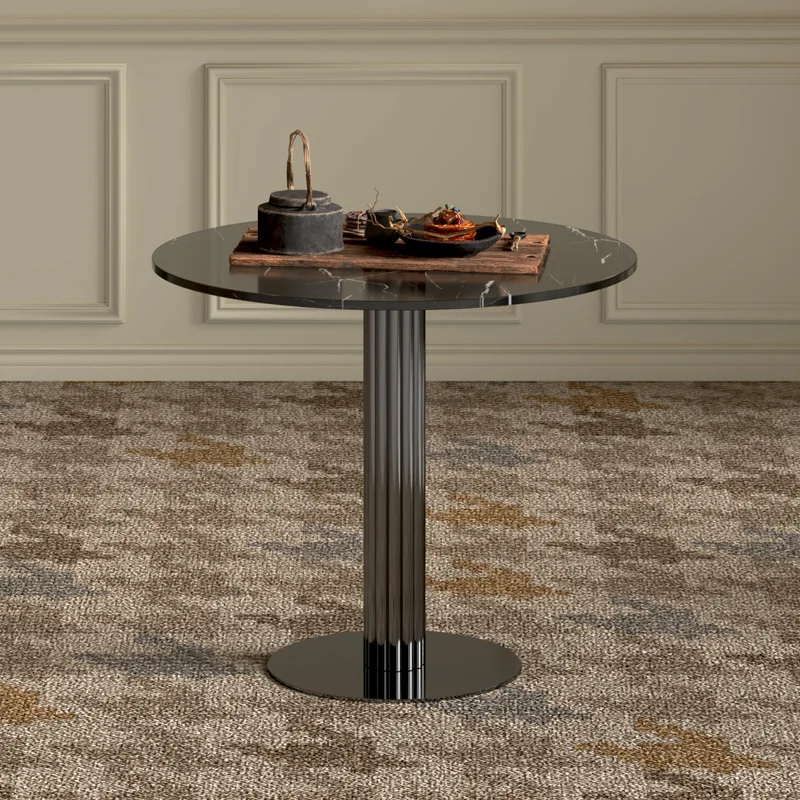 

Italian small round table now simple dining table light luxury stainless steel table sales office hotel negotiation