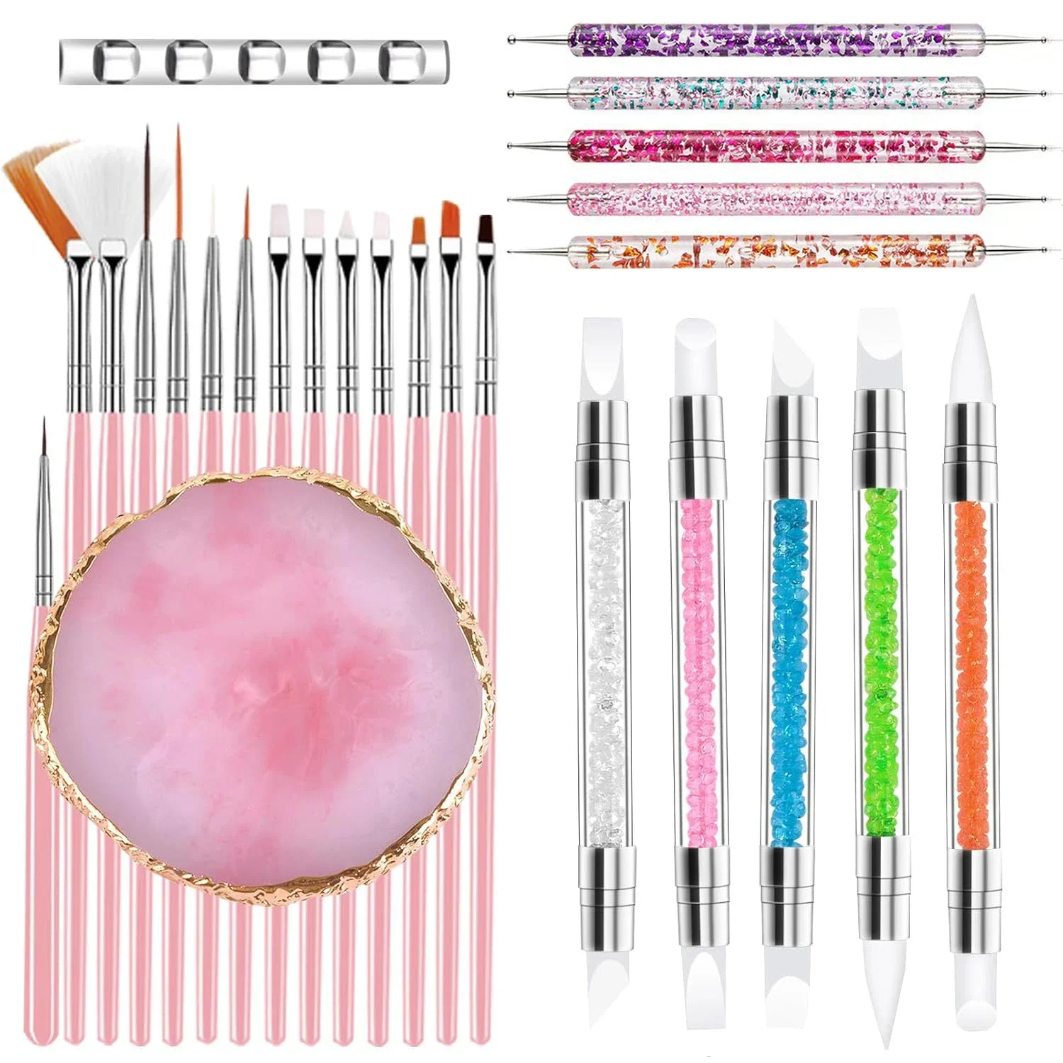 🎨 Kit DIY para Nail Art para iniciantes com paleta de resina, pincéis para esculpir, caneta pontilhadora |   Essencial para uso doméstico e em salão de beleza