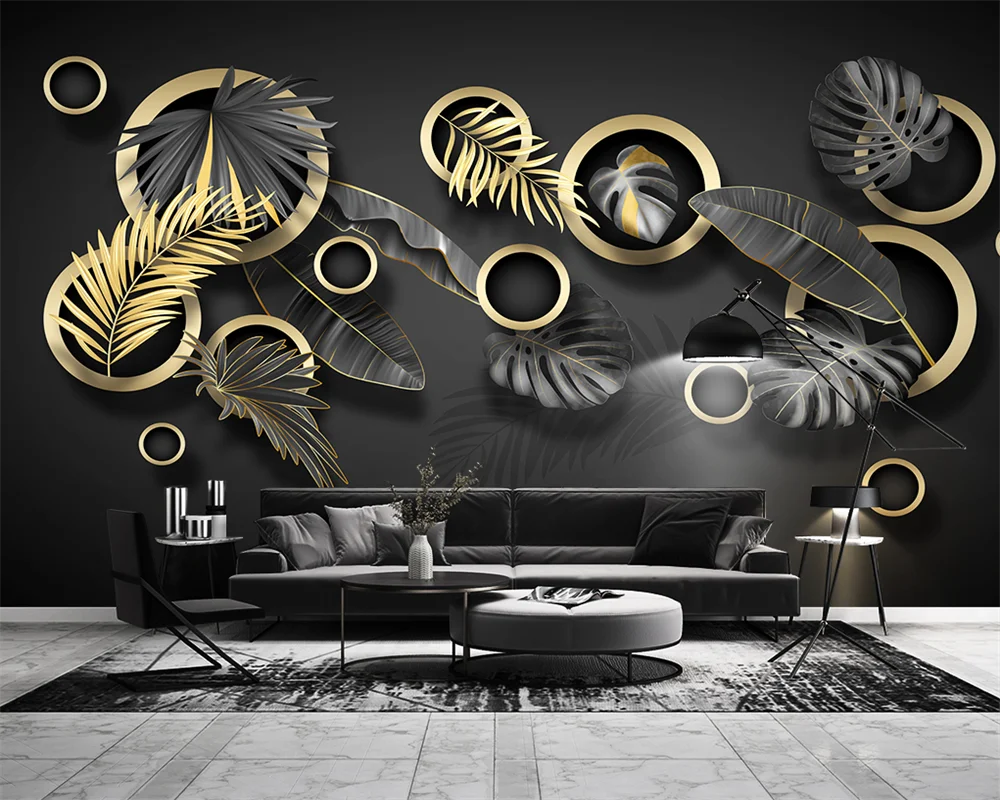 Beibehang Customized modern minimalist three-dimensional tropical plants golden leaves papier peint sofa background wallpaper