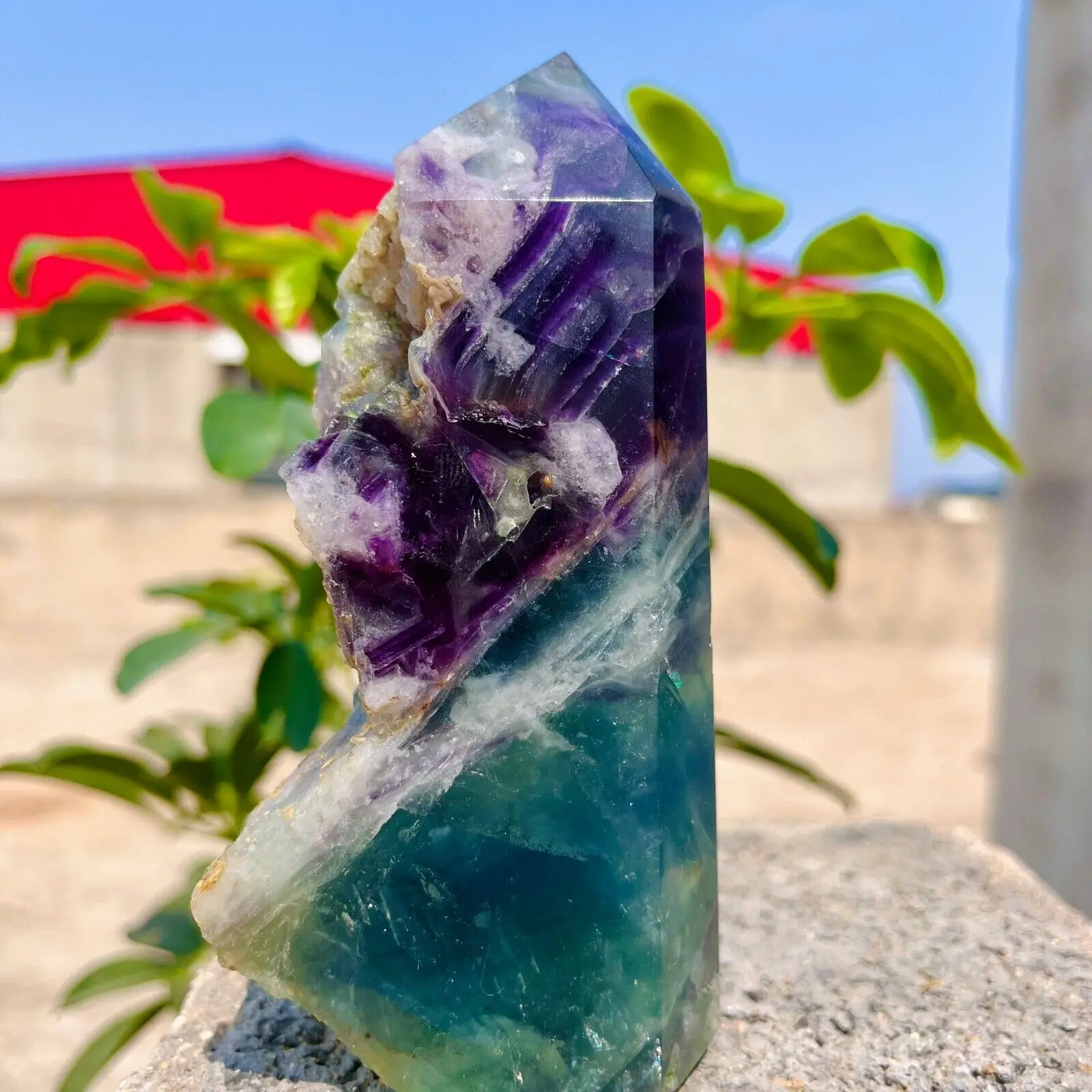 Natural Fluorite Obelisk Quartz Crystal Healing Reiki Wand Tower Point