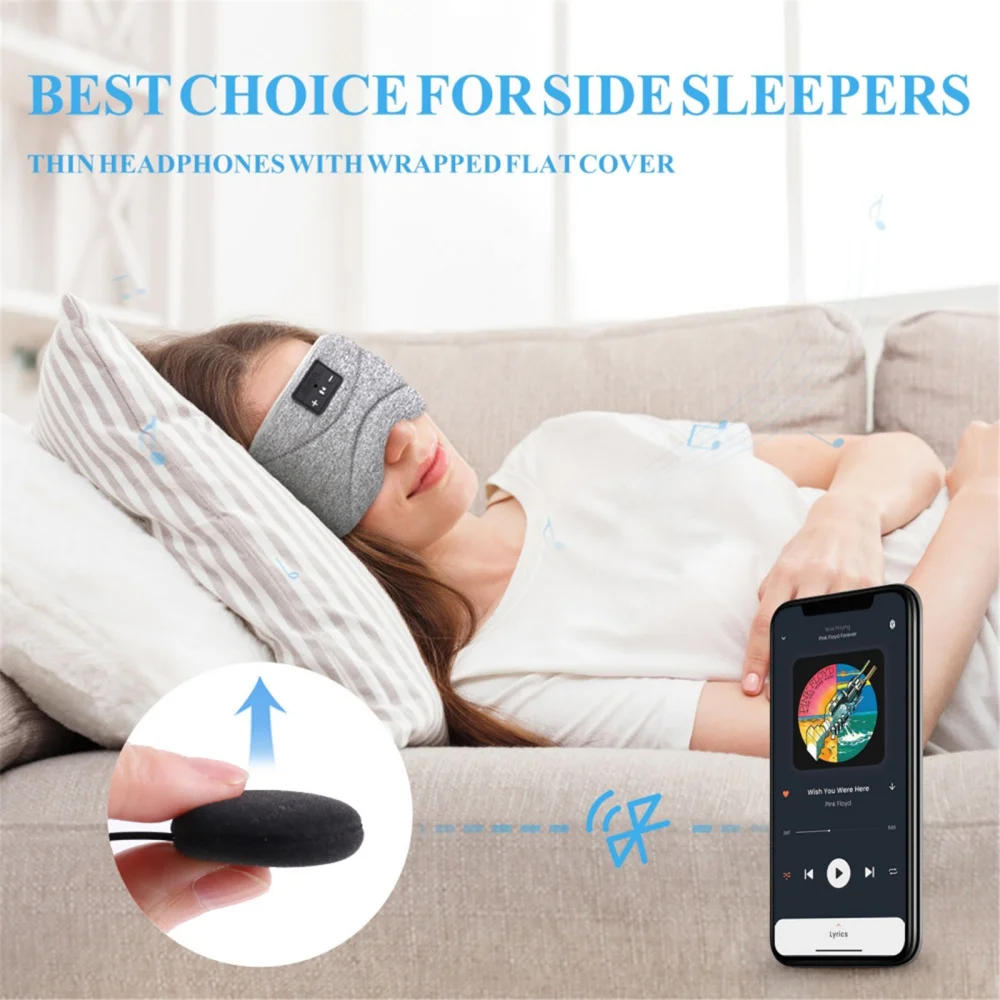 Zestaw słuchawkowy 3D Sleep bezprzewodowy zestaw słuchawkowy Bluetooth V5.0 Stereo opaska na głowę wygodna muzyka maska na oczy opaski na oczy