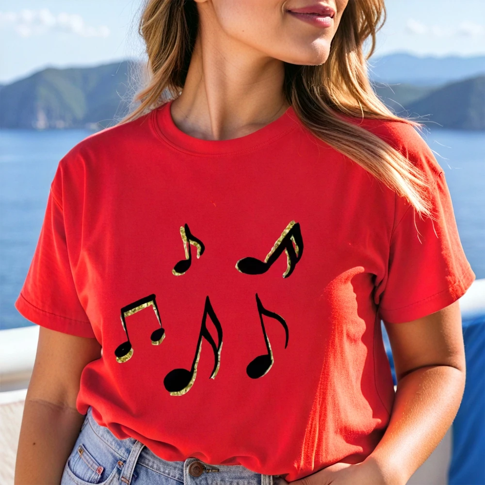 โน้ตดนตรีGraphic Teeผ้าฝ้ายBreathable Vintage Retro Y2Kแฟชั่นสไตล์อินเทรนด์สบายสีฤดูร้อนสําหรับผู้หญิงผู้ชาย