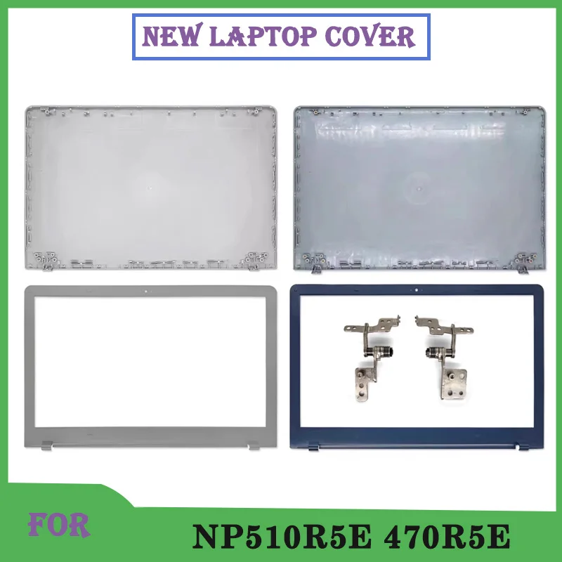Nova substituição para np510r5e 470r5e portátil lcd capa traseira moldura frontal dobradiças apoio para as mãos caso inferior cinza azul