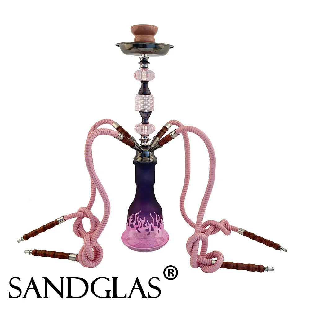 SANDGLAS Pink 4 hose Medium hookah set with complete hookah bowl hookah hose, high quality metal hookah set