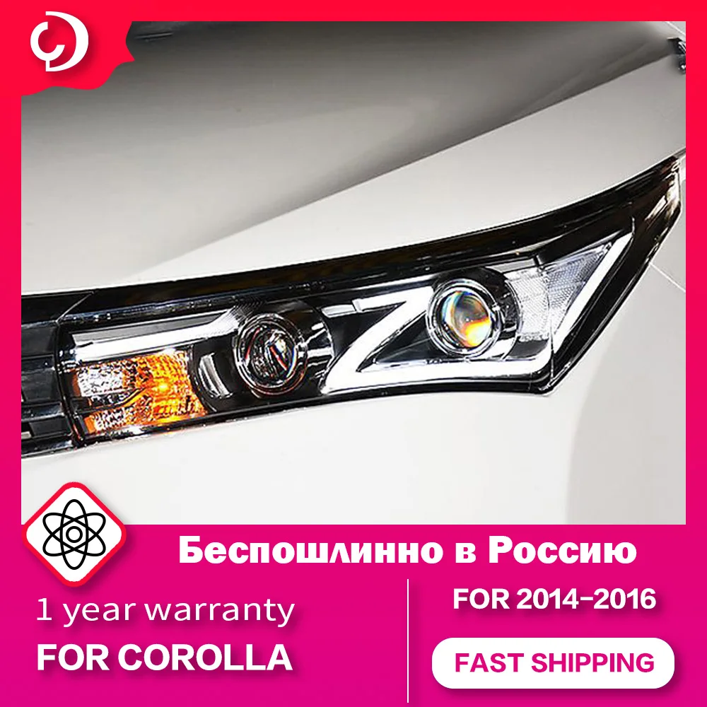 Headlights for Toyota Corolla 2014-2016 LED Head Lamp Running Turn Signal Lights Led Projector Bifocal Lens  Auto Accessories