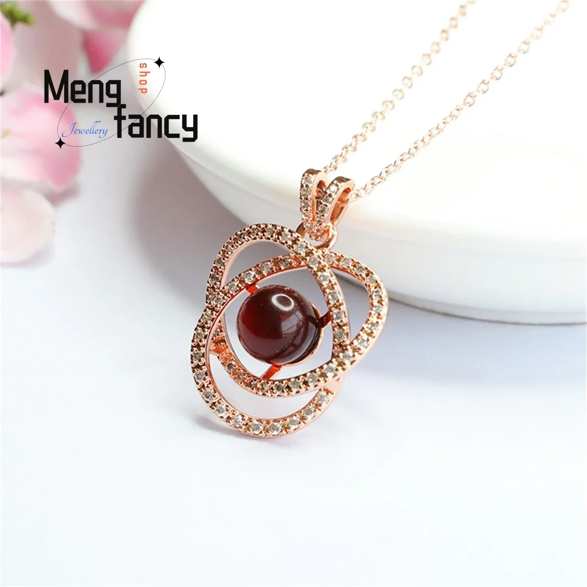 Natural Amber Water Purification Blood Pur Hollow-out Inlaid Diamond Pendant Simple Generous Personality Fashion Women Jewelry