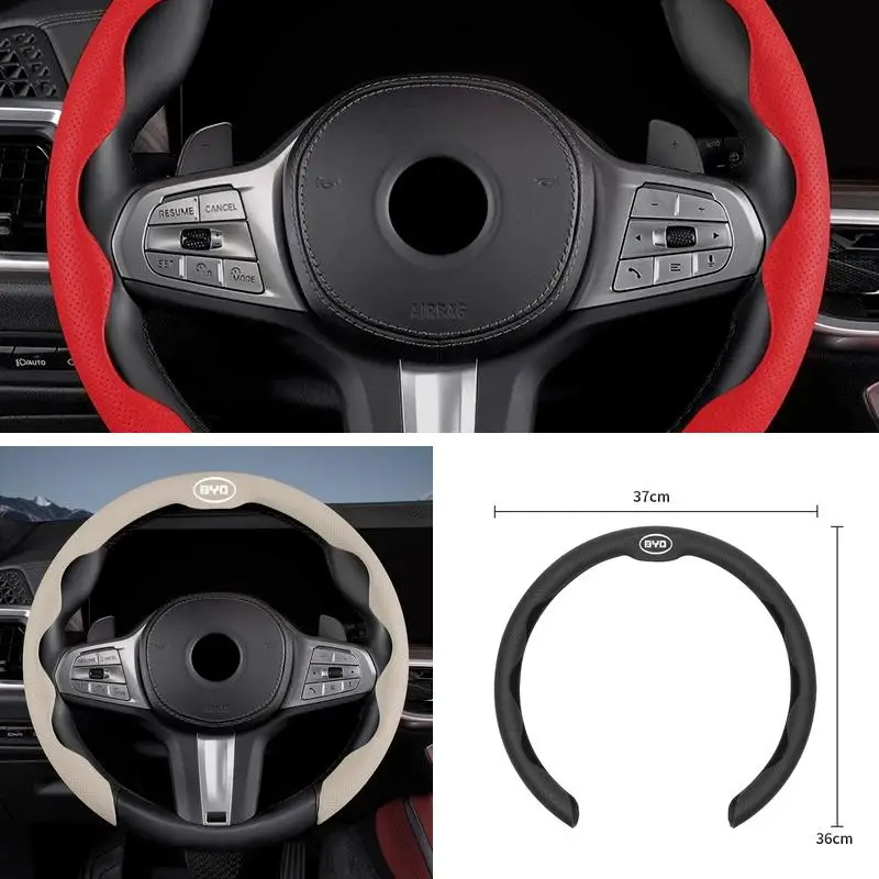 All‑Season Leather Steering Wheel Cover With Valve Stem Caps For BYD Atto 3 Seal Dolphin Han Tang Song Yuan Non‑Slip Car Interio