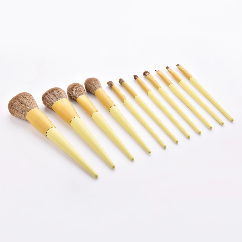 

SAIANTTH wolf fur 11pcs cone yellow makeup brushes set professional cosmetic tool face eyes beauty foundation blush eyeshadow