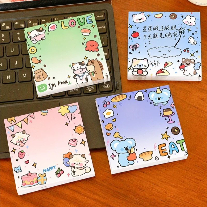 Kawai ins autocollants et notes adhésives à motifs d'animaux mignons et de dessins animés d'étudiants, de grande valeur, déchirables, pour les cœurs des filles, autocollants réutilisables N fois