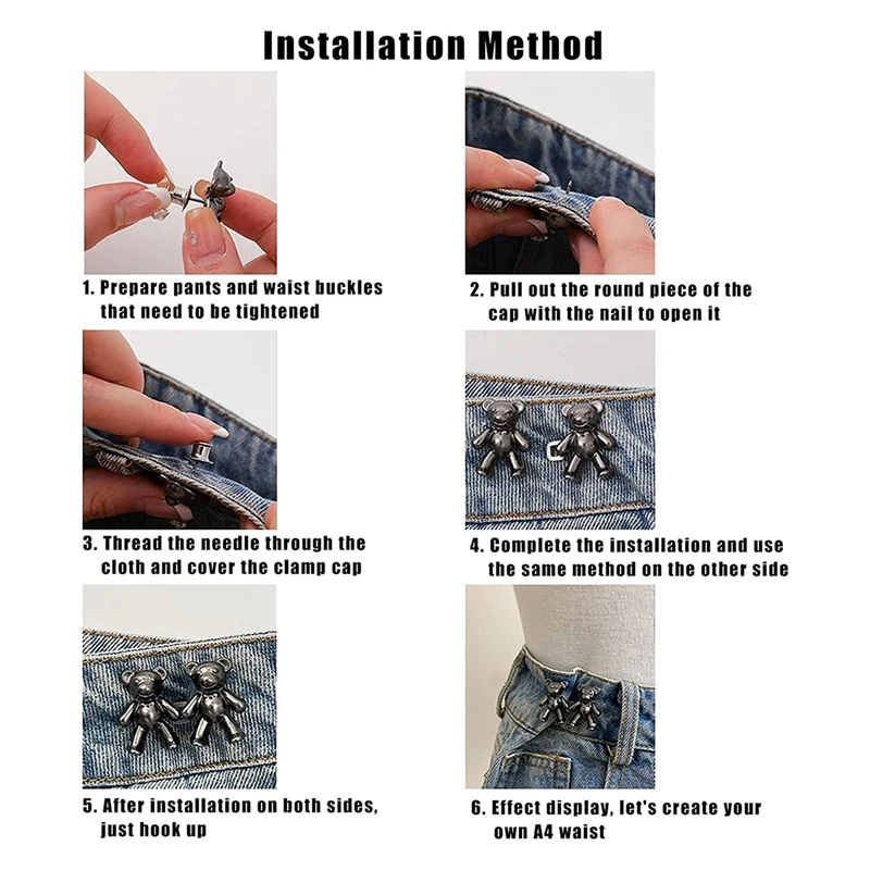 8 szt. Cute miś guzik do dżinsów spinki bez szycia odpinane w talii dopasowane do ciała klamry idealne prezenty dla dziewczynek