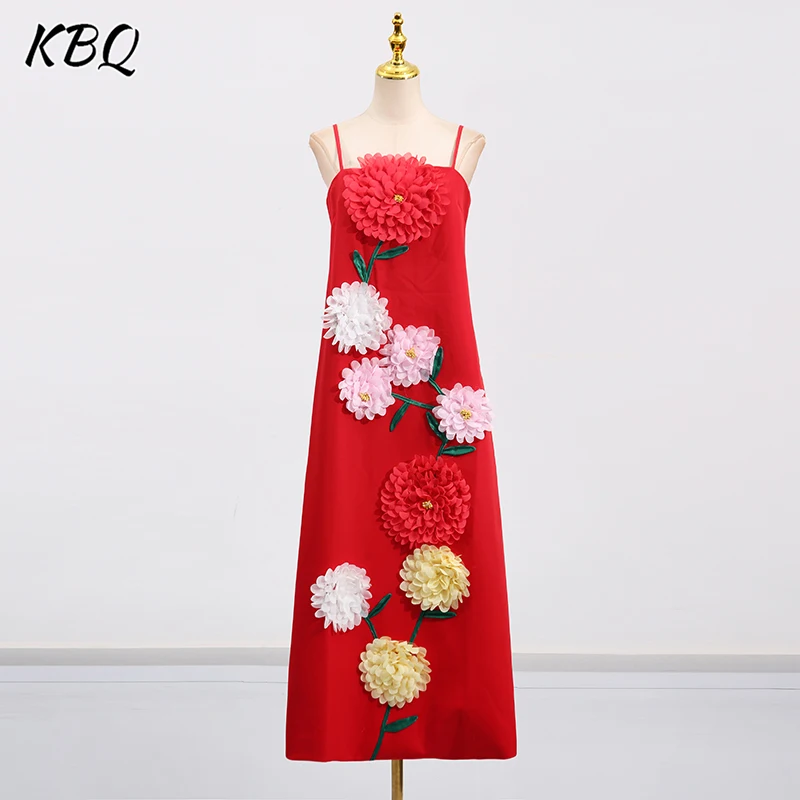 

KBQ Loose Spliced Appliques Casual Dresses For Women Camisole Sleeveless Backless High Waist Temperament Dress Female Style New