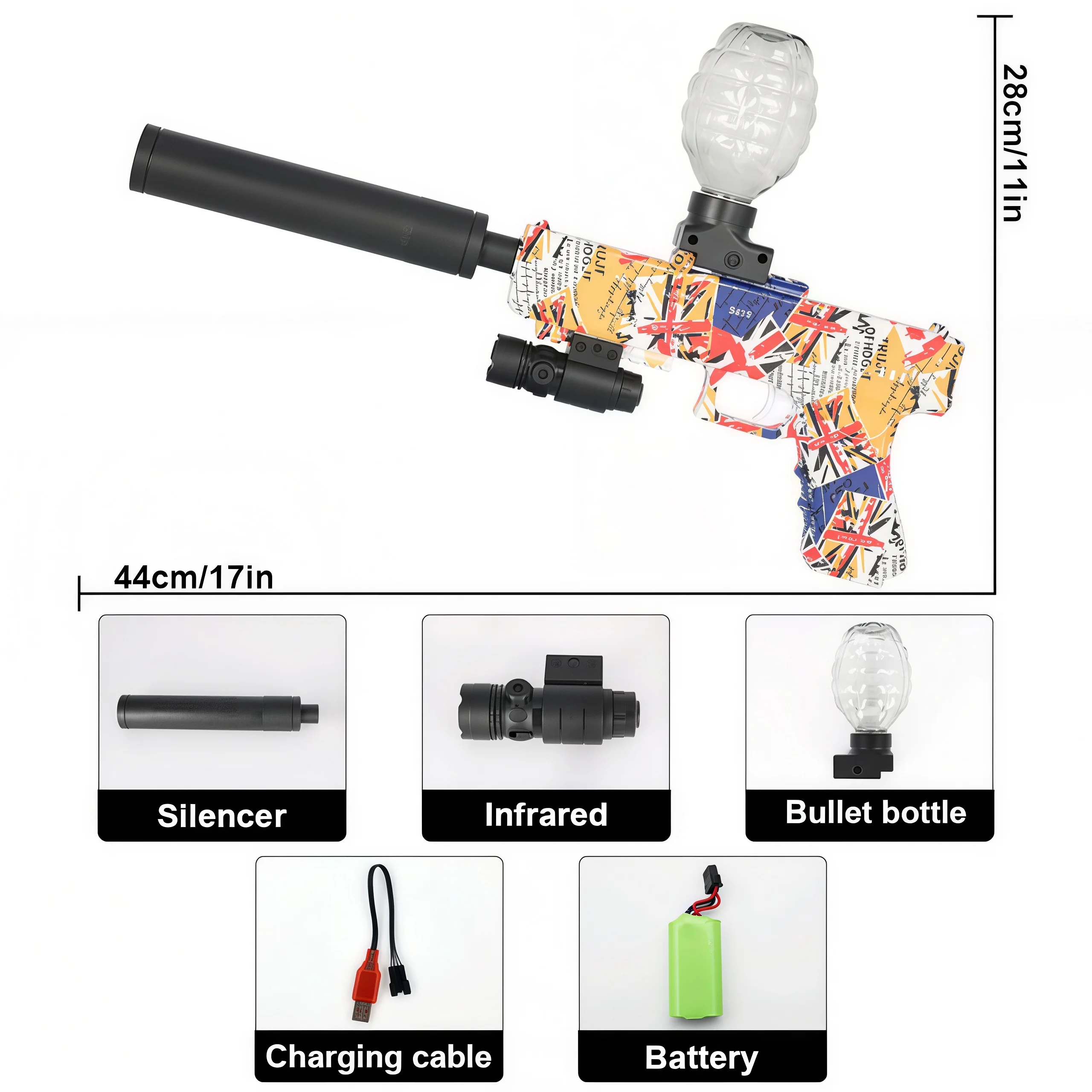 Elektrischer Gel-Ball-Blaster, 18-Zoll-Pistole, automatischer kontinuierlicher Start, Splatrball-Pistole, Outdoor-Aktivitäten, Schießspiele für den Hinterhof