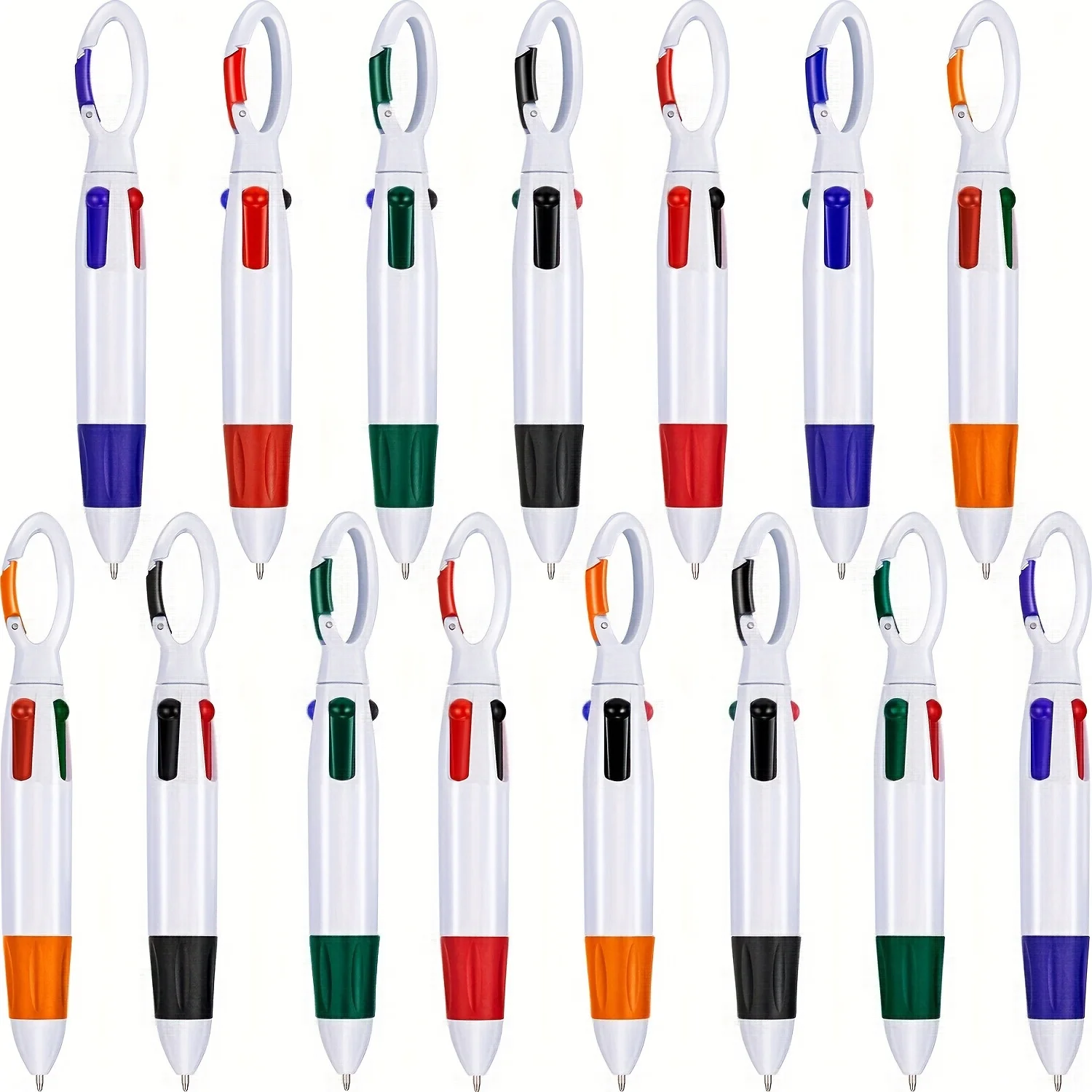 

15 Pcs Retractable Shuttle Pens, 4 Count 4-in-1 Multicolor Ballpoint Pens 1.0mm Retractable Pens with Carabiner Clip Ballpoint G