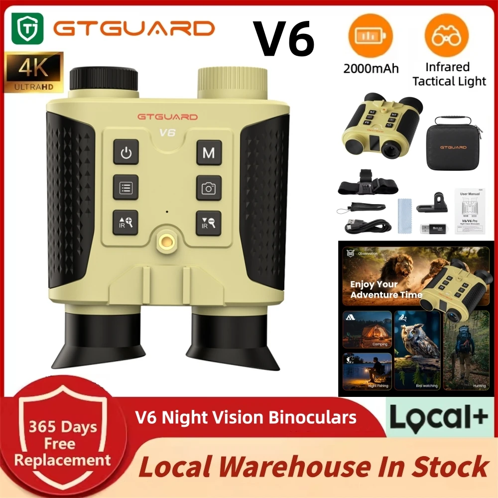 V6 4K Night Vision Binoculars Night Visions Goggles Hunting Scope Camera 8X Digital Zoom Telescope With Infrared Tactical Light