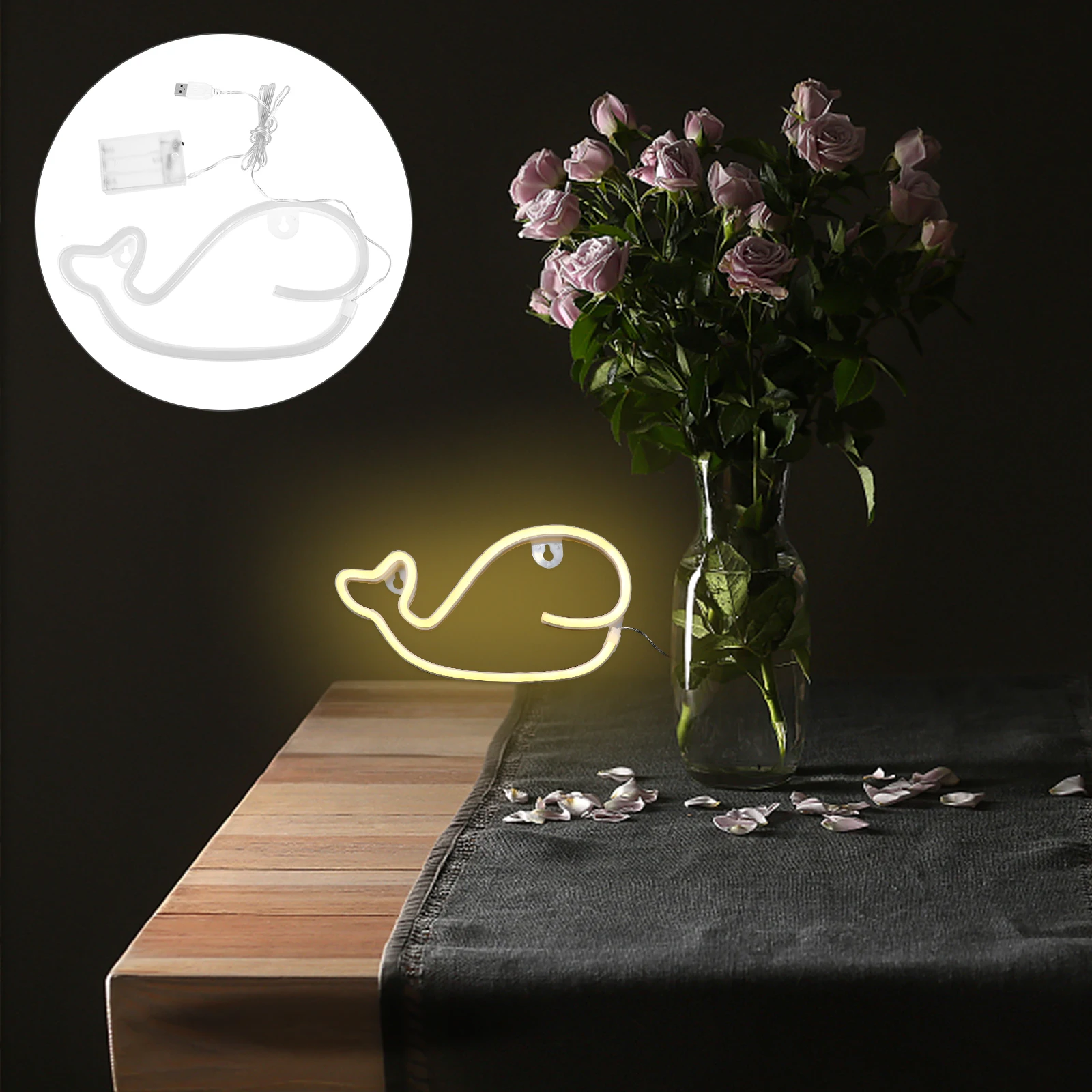 

Whale Decorative Light Table Shape Neon Desk Reading Lamp Decoration USB LED Eye Protection Home