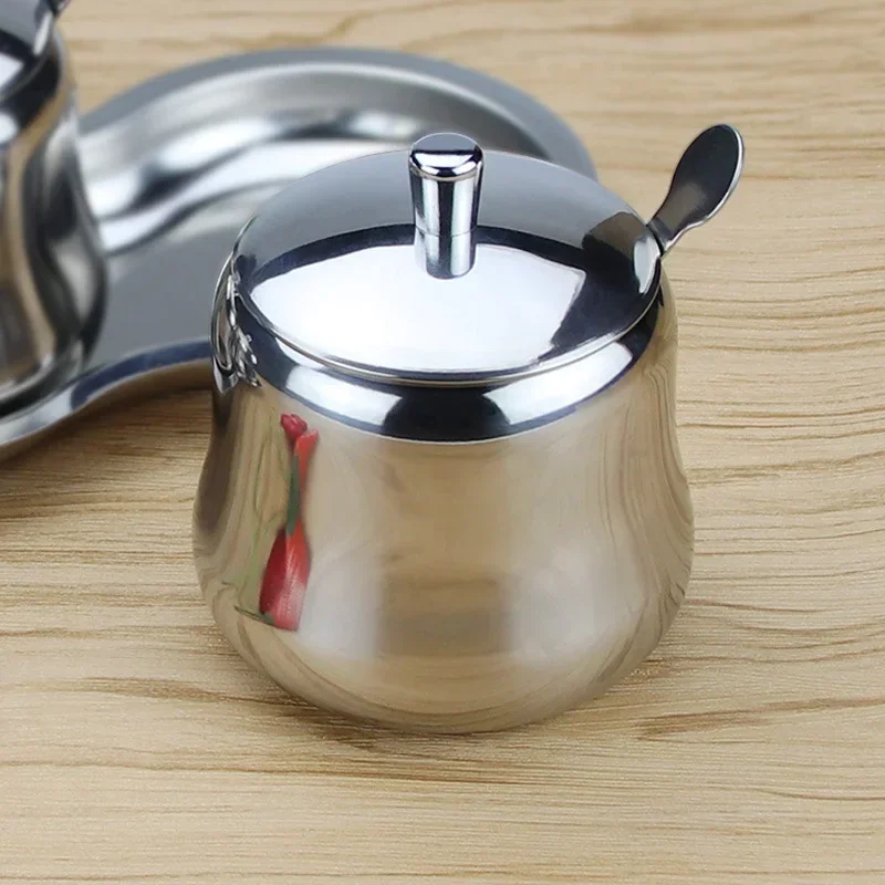 1Pc Empty 300ml Coffee Seasoning Jar Stainless Steel Sugar Bowl Condiment Pot Spice Container Canister Cruet with Lid and Spoon