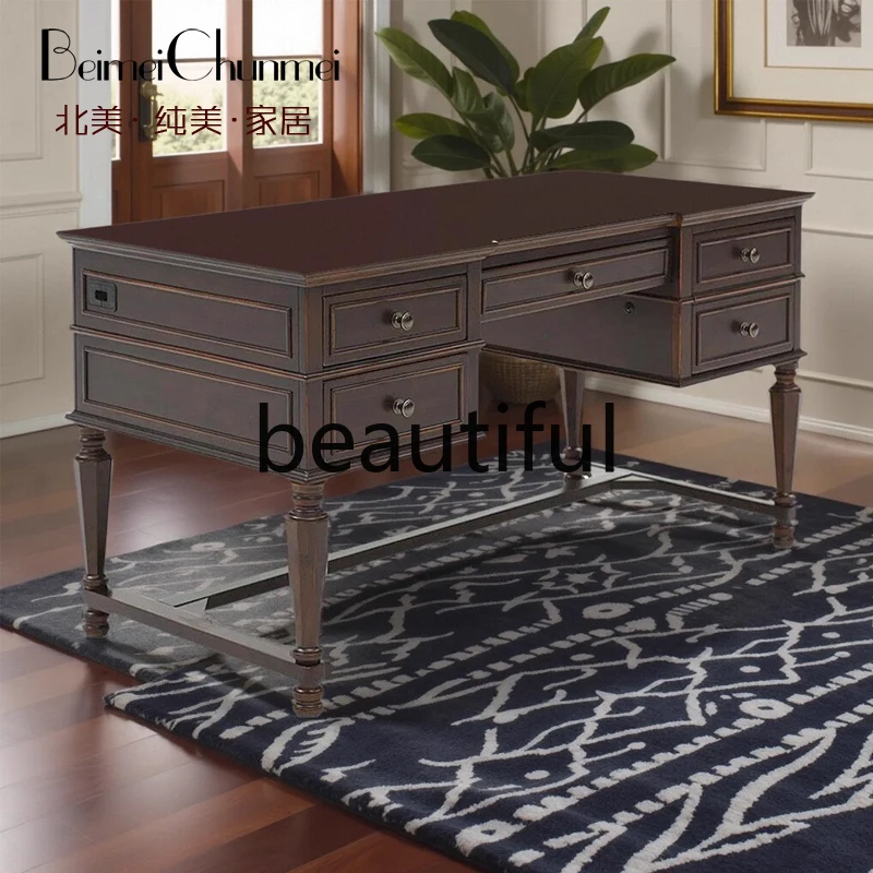 

Pure American country solid wood desk writing desk villa furniture large desk retro solid wood