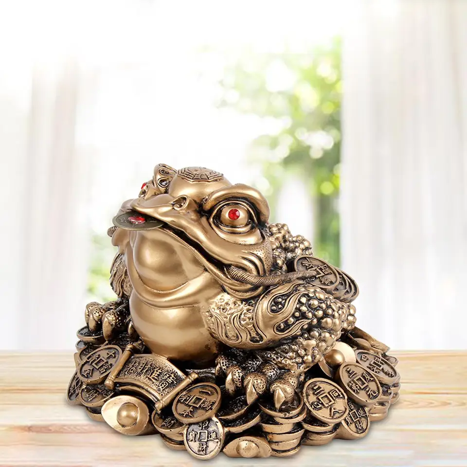 樹脂製の中国のラッキーなお金のカエルの像、3つの脚のtoad、新築祝い