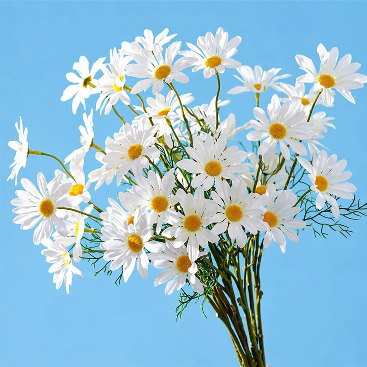 5 Stück künstliche Gänseblümchen aus Seide, künstliche Wildblumen mit Stielen, Blumenarrangements für Zuhause, Hochzeit, Garten, Boho-Dekor – Detail 1