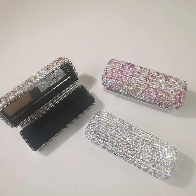 Sparkling Rhinestone Metal Lipstick Box With Mirror Portable Travel Lipstick Case Jewelry Box Mini Lipstick Storage Girl Gift