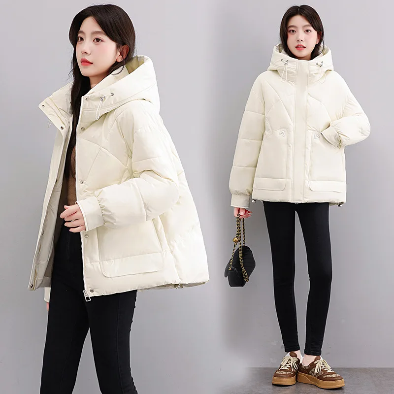 

2024 New Casual Hooded Down Cotton Parkas Coat Womens Winter Jacket Thicken Warm Puffer Jacket Coat Women Loose Zipper Outwear