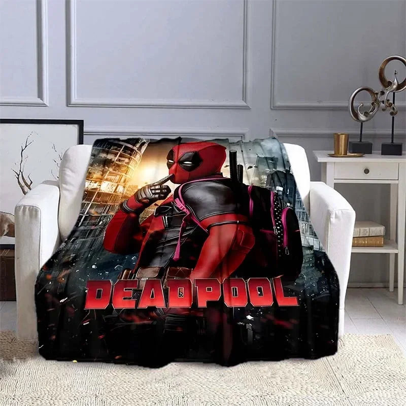 MINISO Marvel Deadpool Pattern Blanket Warm Soft Fluffy Kids and Adult Sofa Bed Throw Blanket Outdoor Travel Camping Sheet Gift