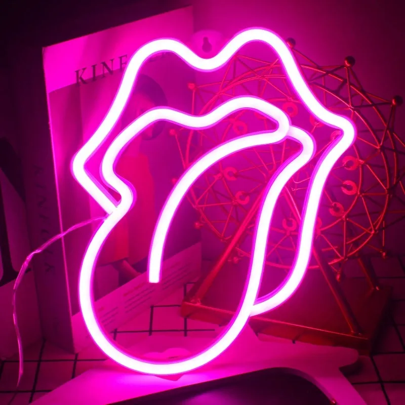 

Lips Neon Sign LED Pink Lips Big Tongue Shaped Neon Signs for Wall Decor USB Neon Light for Bedroom Gamer Man Cave Bar Pub Hotel