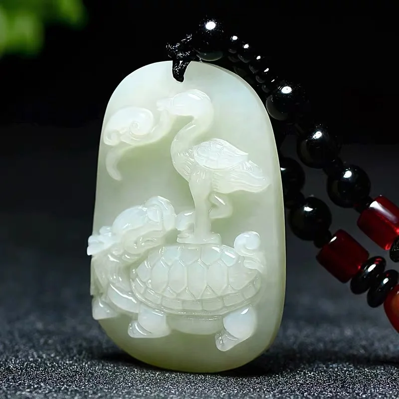 Hetian Pendant, White And Crane Jade Ornament, Versatile Style