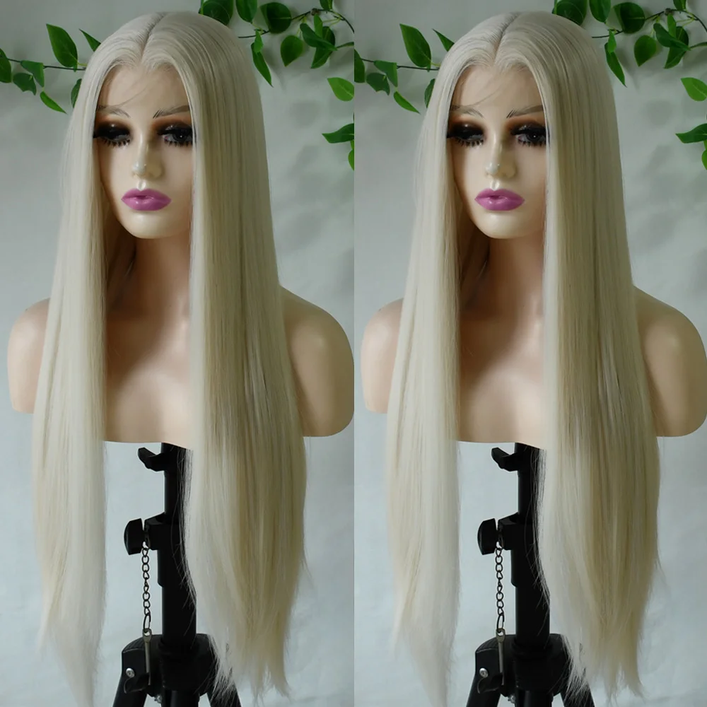 13x4 Glueless Blue Long Straight Synthetic Lace Front Wig Pre Plucked Ready To Wear for Women 24-32 Inch Daily Use