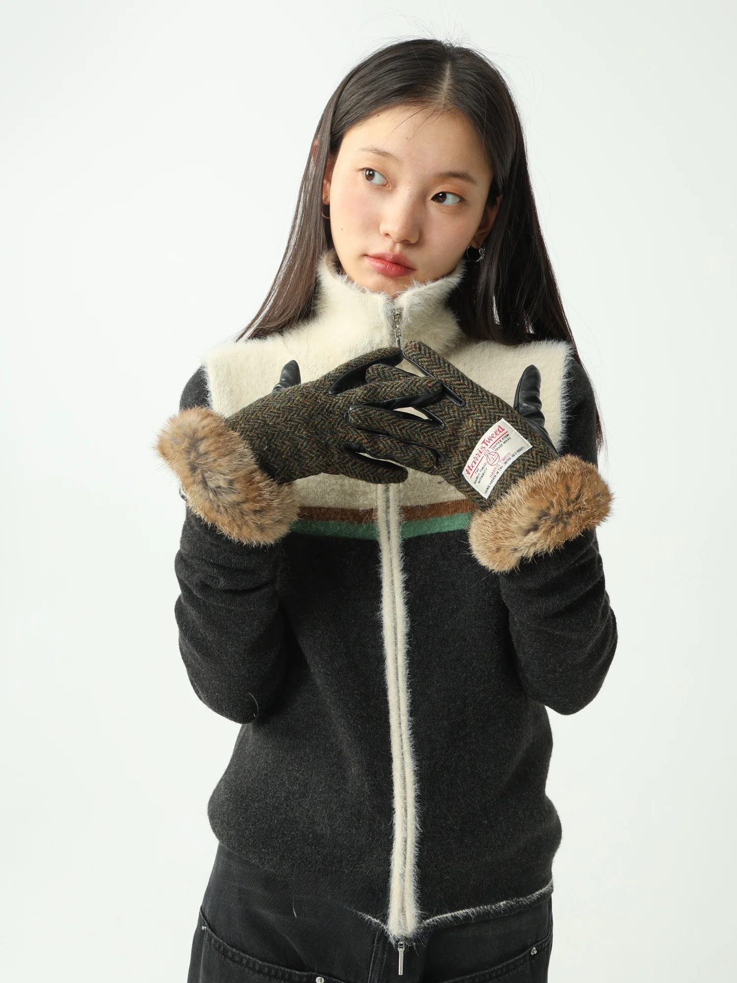 

Super Scape Faionable Color Blo High Collar Zipper Knitted Cardigan Wool Blend Long Sve Striped Patterned Women's Knit...