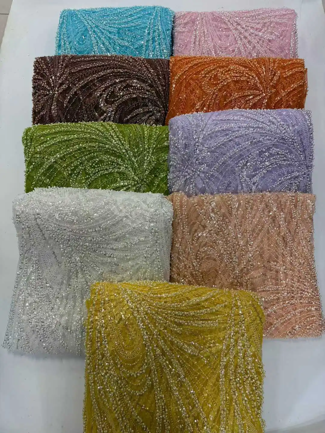 Tela de encaje con cuentas pesadas africanas, Material nupcial 2025, encaje de tul de lentejuelas francesas de alta calidad para vestido de fiesta de boda S1692