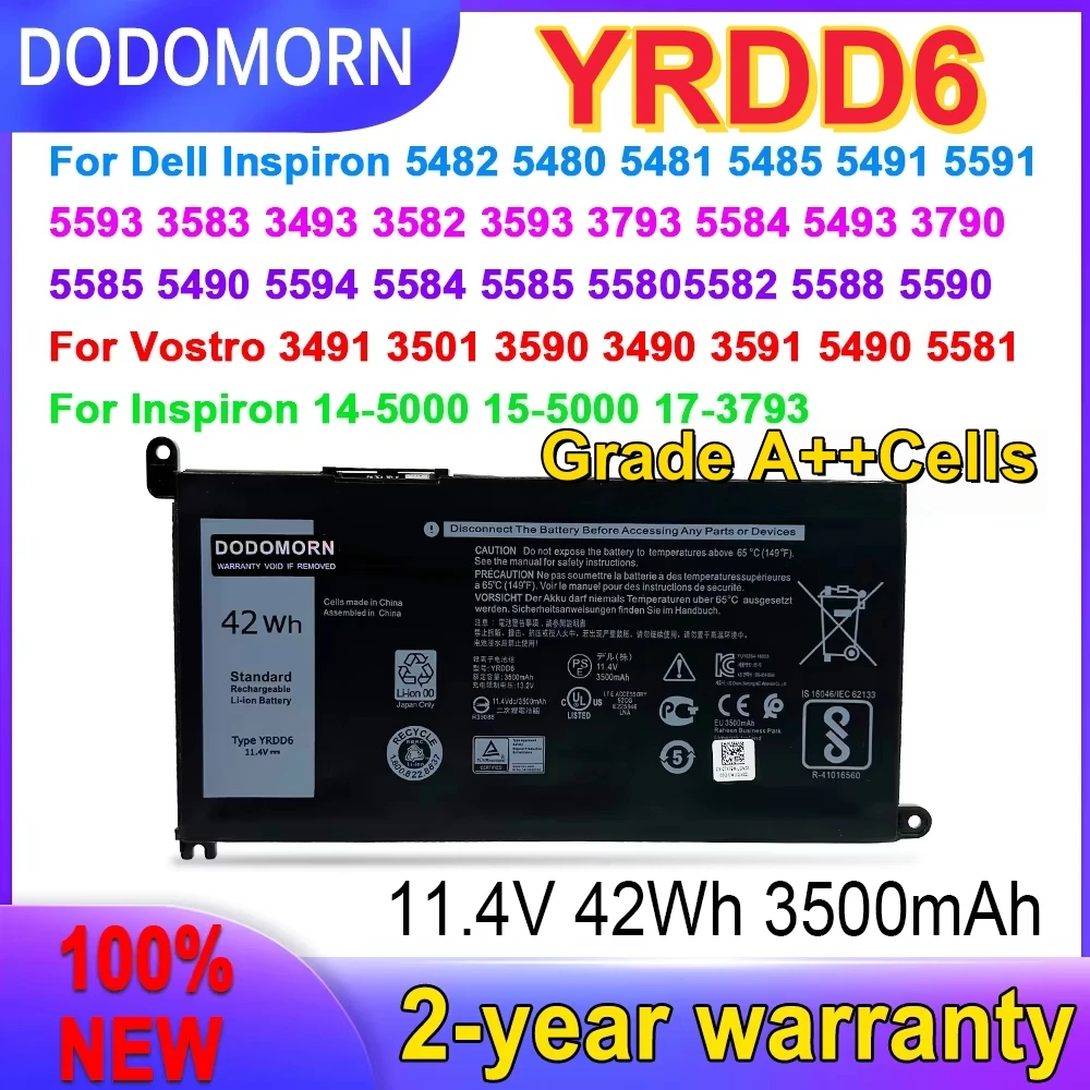 New YRDD6 Battery For Dell Inspiron 14 5488 5493 5482 5485 5491 5593 Vostro 3491 Latitude 3310 Inspiron 15 3593 5585 5598