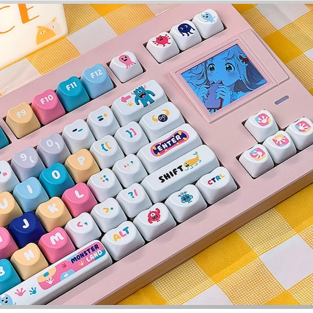 PBT Keycaps 120 Keys MOA Height, Candy Monster Keycaps, Hot Sublimation, For Cherry MX 104/87/61 Mechanical Keyboard