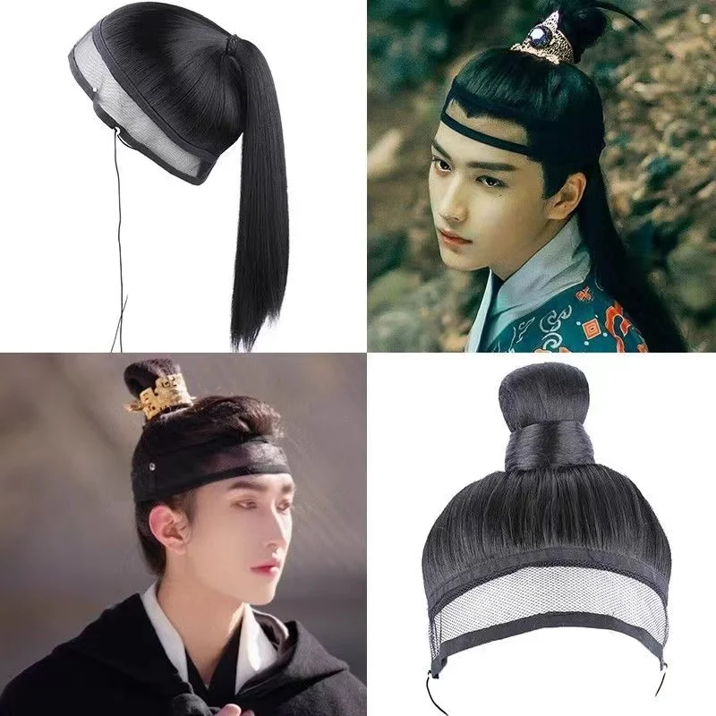 Ancient Costume Wig Men Women Full Head Cover Short Hair Chinese Ming Dynasty Traditional Master Hairstyle Hanfu Accessories