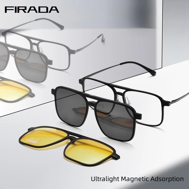 

FIRADA Fashion Design Comfortable Eyeglasses Vintage Double Beam Magnet Eyewear Business Prescription Glasses Frame Men T93002Y