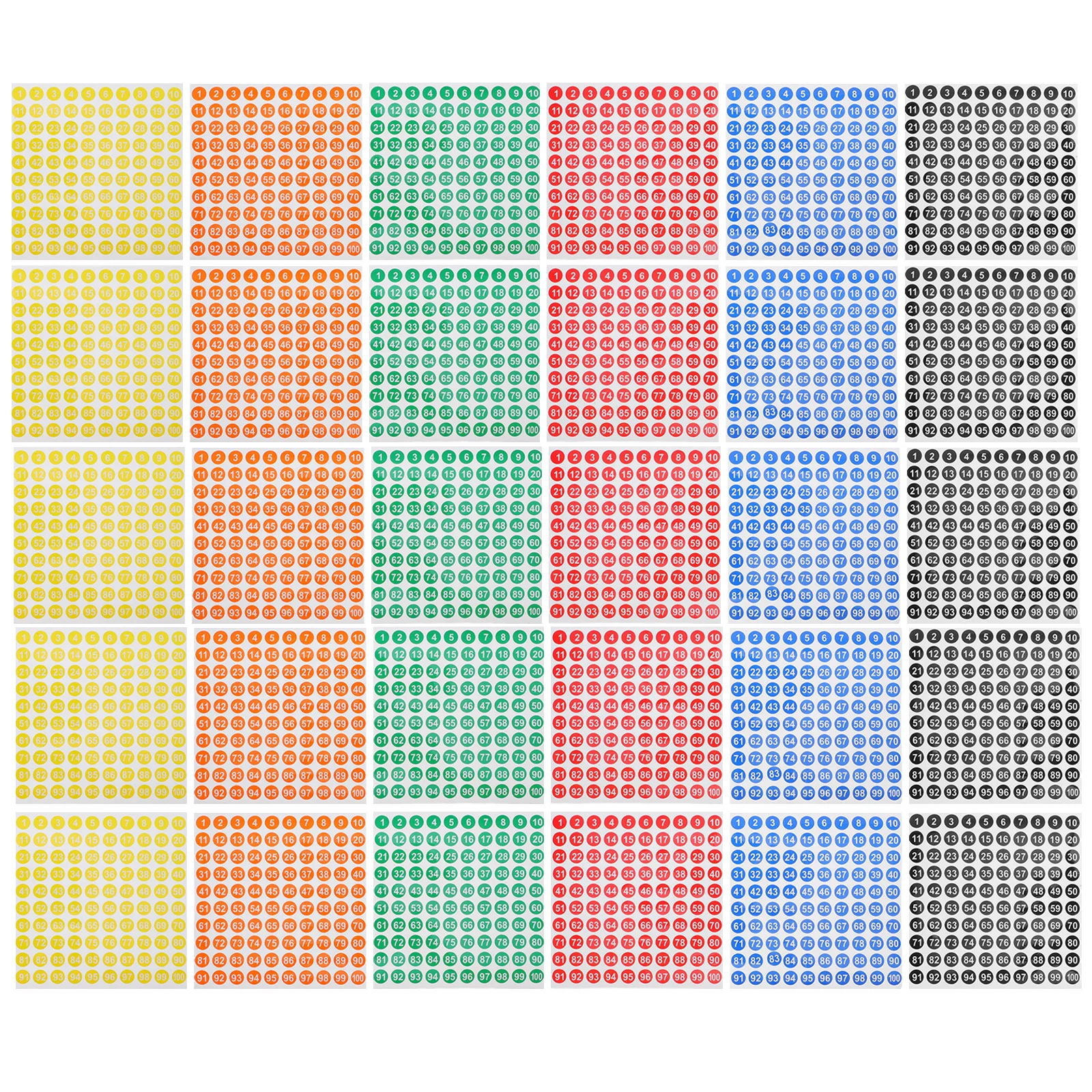 60 Sheets 1-100 Small Round Number Stickers 10Mm Colored Label Dots with White Numbers for Notebook File Classification Labeling