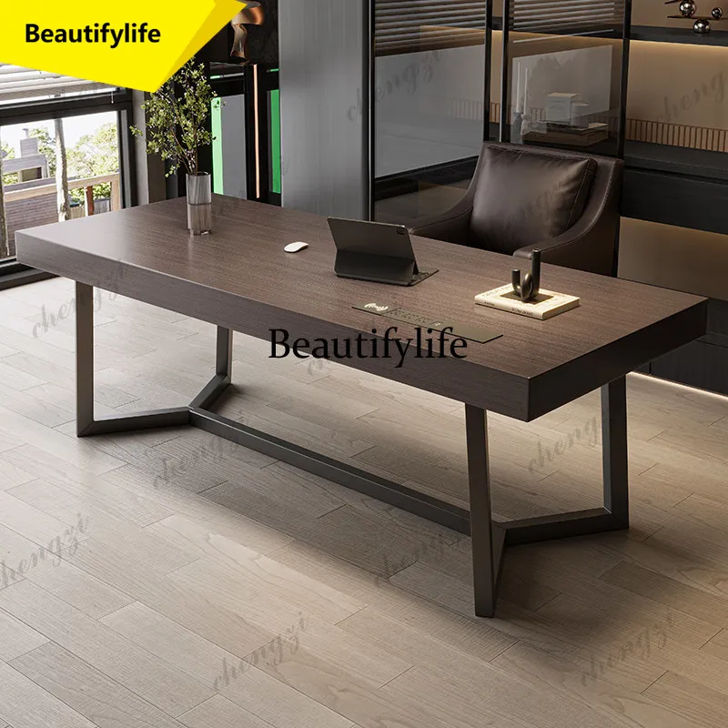 

A17 Italian Minimalist Solid Wood Desk Modern Luxury Design Long Table Executive Desk High-End Business Furniture Escritorios