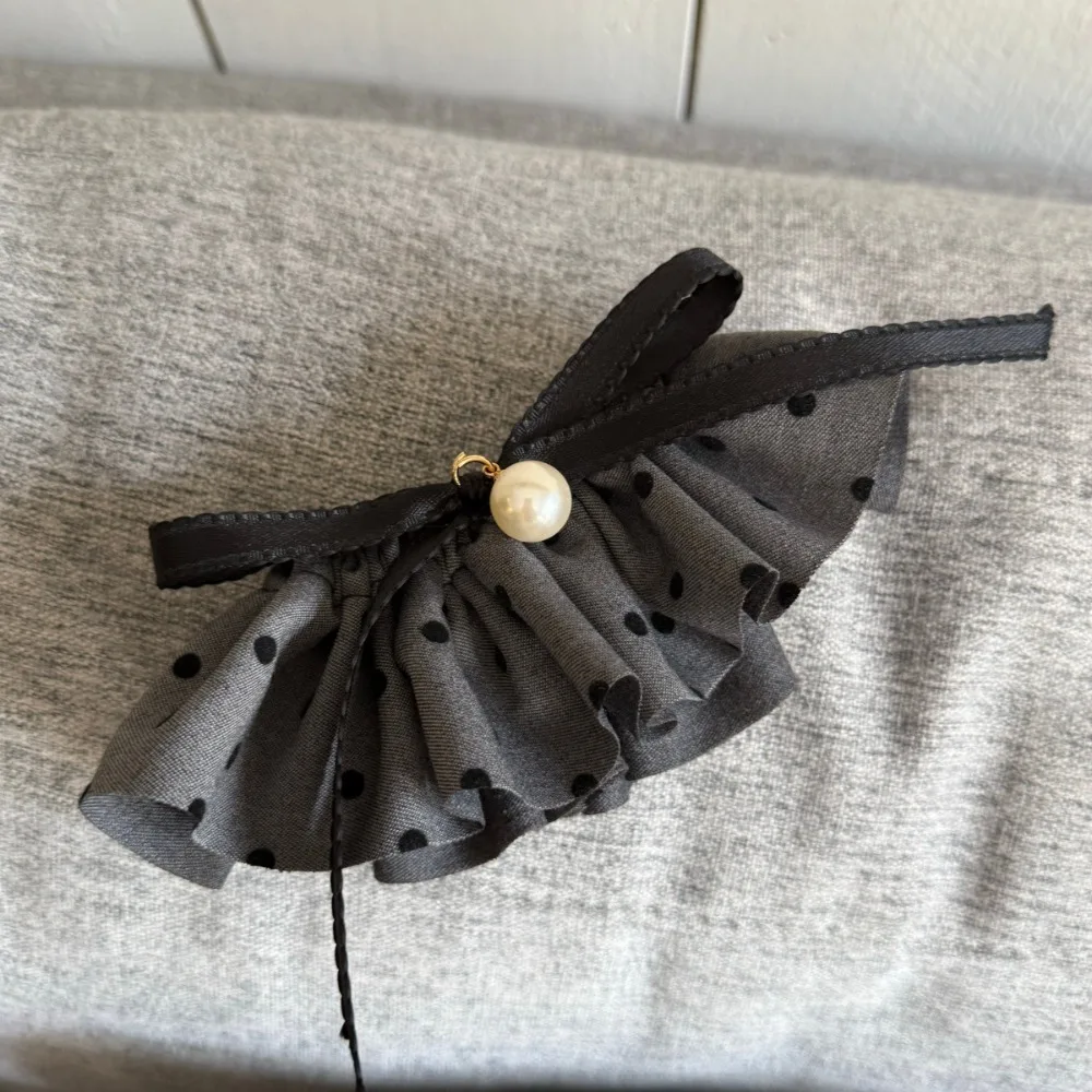 Grey Polka Dot Hair Clip with Pleated Skirt Bow Design Spring Clamp Non Slip Hairpin for Women Girls Daily Office Party Retro