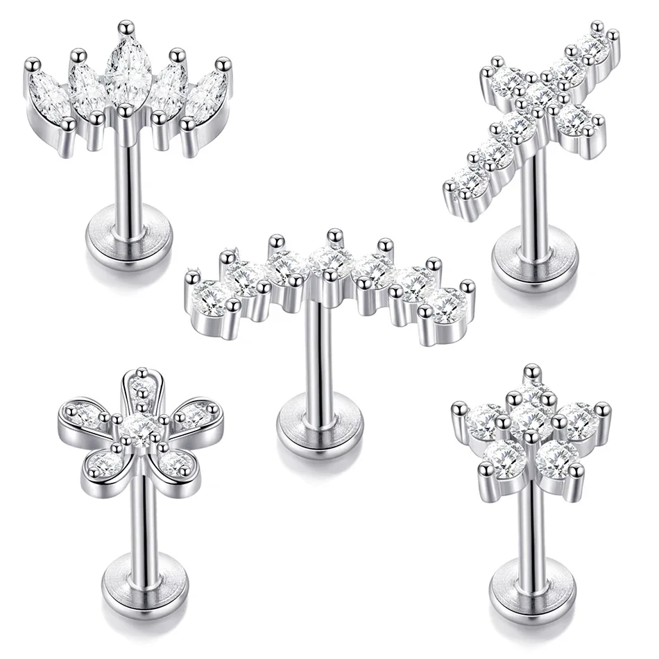 1PC Stainless Steel Stud Earring For Women Cross Flower Petal Zirconia Cartilage Tragus Earring Piercing Body Jewelry Wholesale