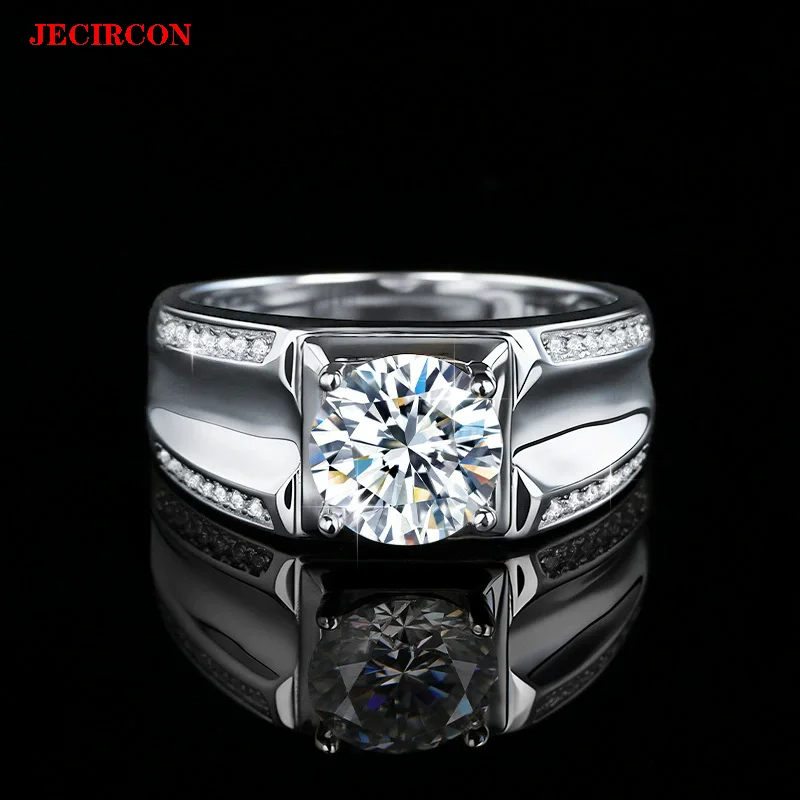 

JECIRCON 2 carat moissanite men's ring 925 sterling silver European and American domineering luxury wedding Band fashion Jewelry