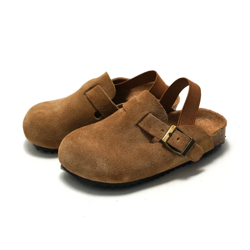 Autumn Winter New Children's Softwood Sandals Genuine Leather Boys' Beach Slippers Baotou Girls' Frosted Leather Casual Shoes