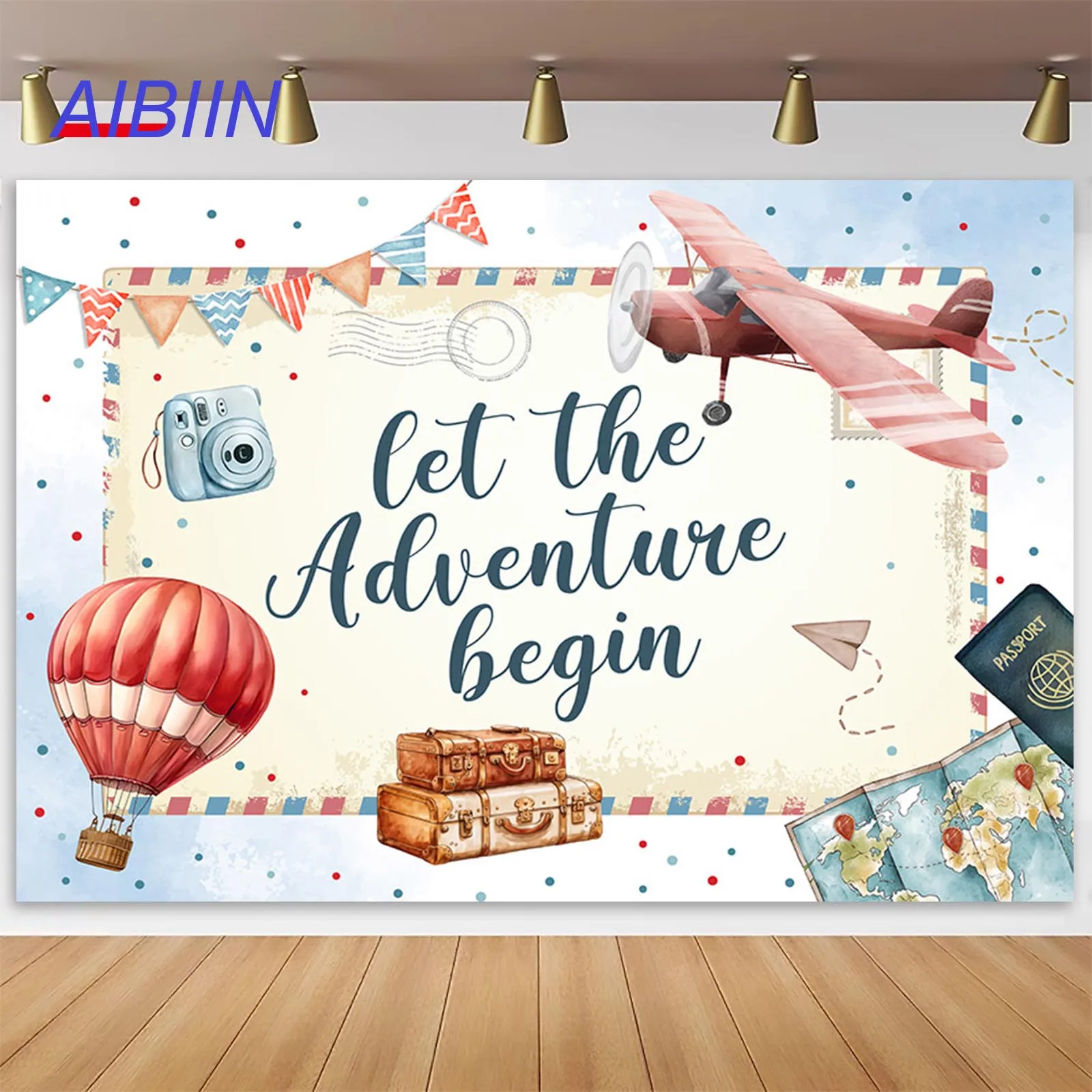 

AIBIIN Adventure Begins Photography Background Boy World Airplane Hot Air Kids Baby Portrait Birthday Backdrop Party Decor