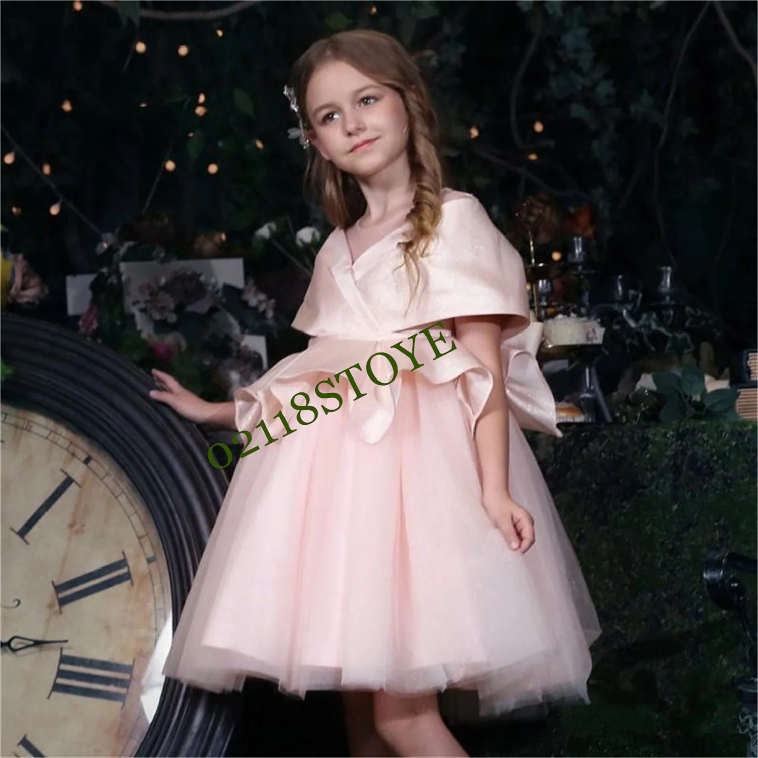 

Lovely Tulle Fluffy Bow Belt Angel Princess Flower Girl Dresses Wedding Party Ball First Communion Dresses Birthday Present