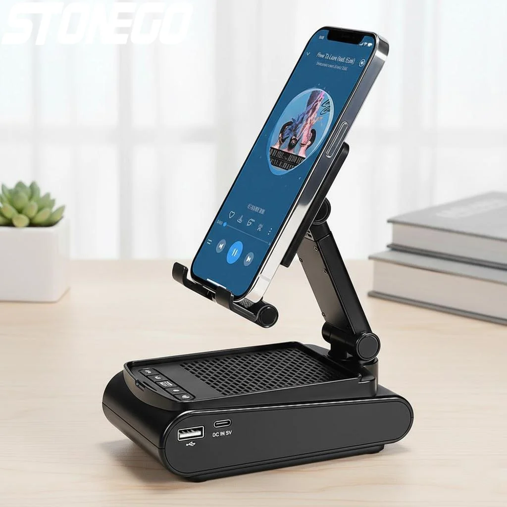 

Wireless 5 in 1 Charging Holder Adjustable Desktop Stand for Phones Tablets with 1500mAh Power Bank
