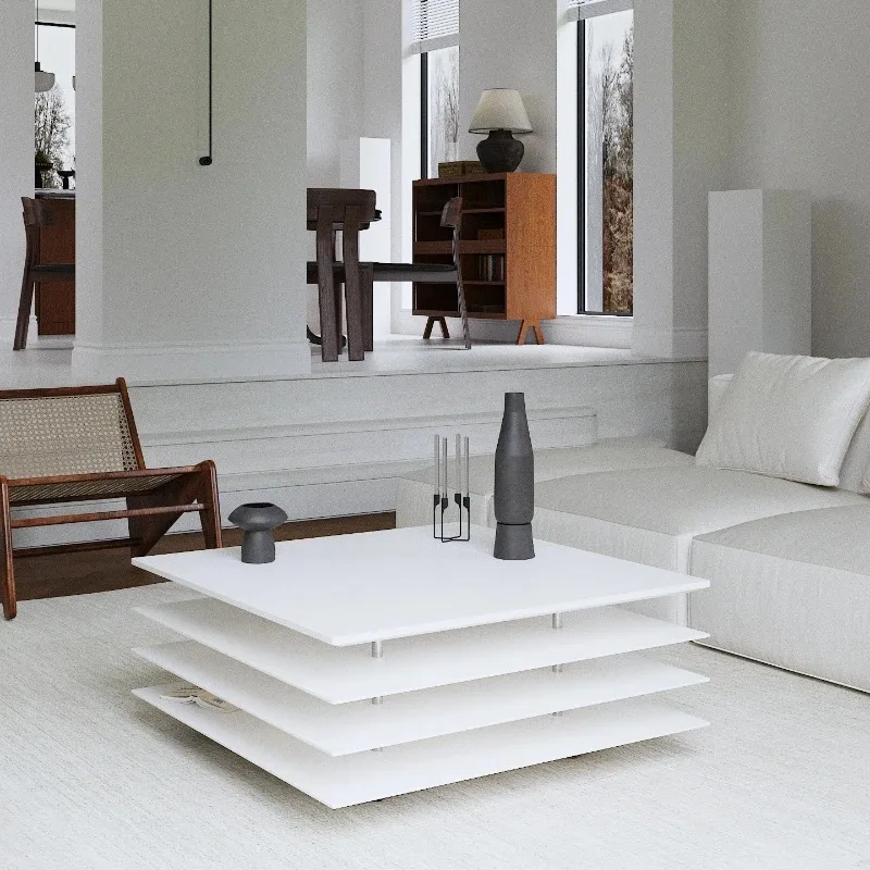 

French retro solid wood living room coffee table medium and ancient style small apartment mobile home