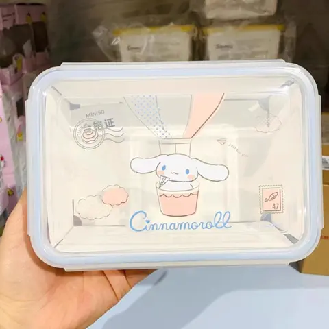 Cartoon Sanrio Cinnamoroll Square Lunch Box Cute Pompompurin Home Convenient Portable Microwaveable Plastic Square Lunch Box