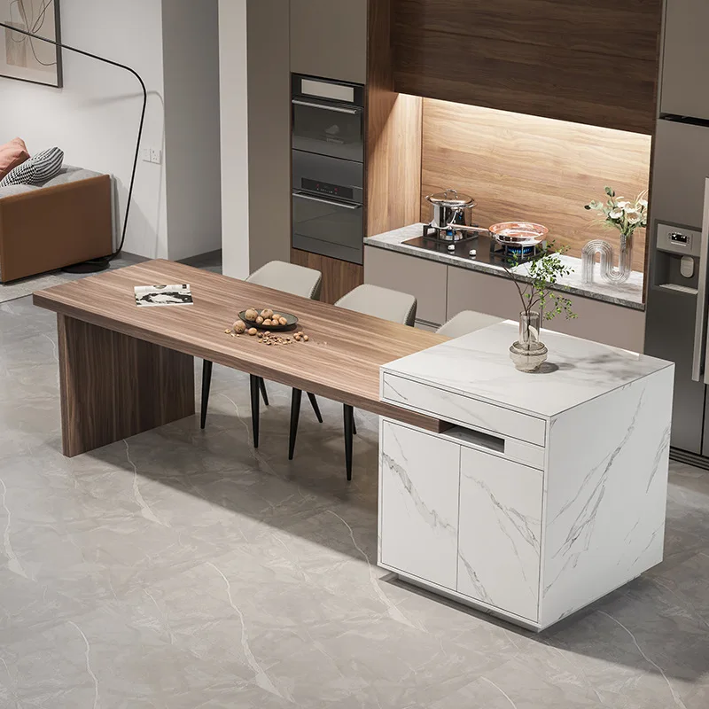 

Island table integrated household retractable light luxury rock slab simple modern open