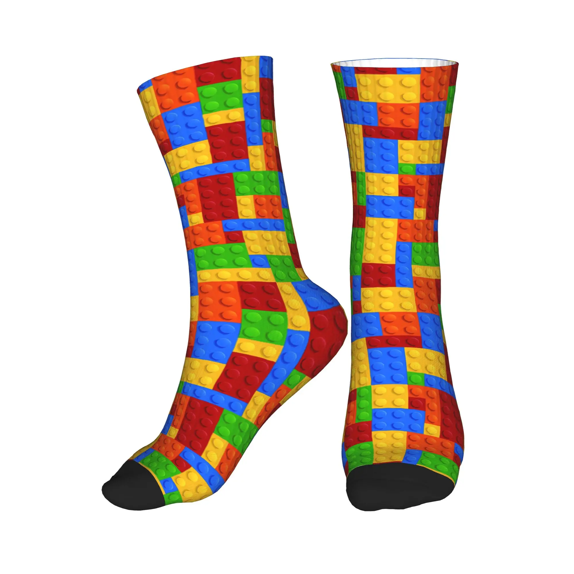 Classic Primary Color Building Blocks Print Socks Design Stockings Non Skid Men Socks Breathable Winter Trendy Outdoor Socks