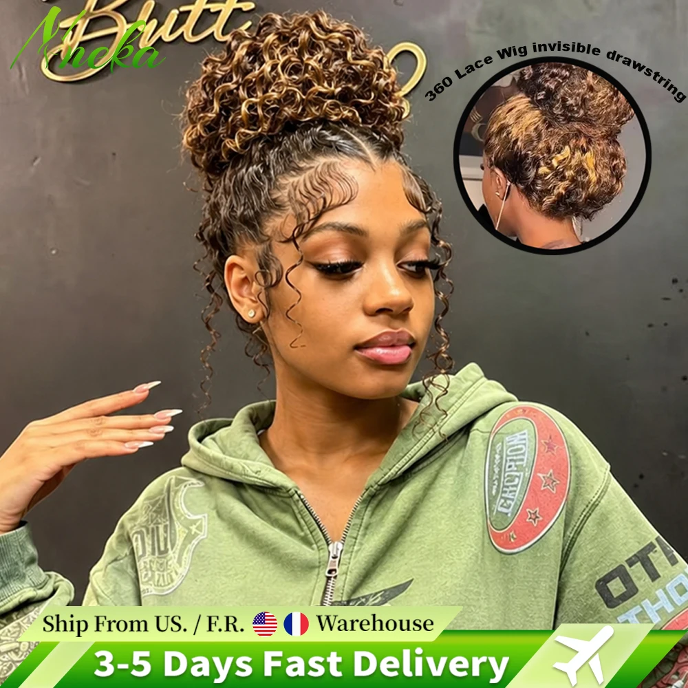 Curly 360 Full Lace Frontal Wig Human Hair Invisible Drawstring 13x6 13x4 Hd Lace P4/27 Highlight Deep Wave Water Wave Lace Frontal Wigs For Women